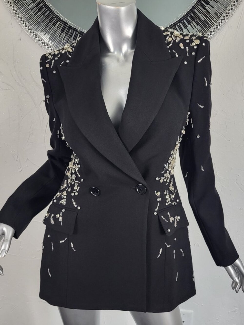 $895~SIMKHAI~SZ 6/S~BLACK GETTY EMBELLISHED JEWELED RHINESTONE BLAZER JACKET